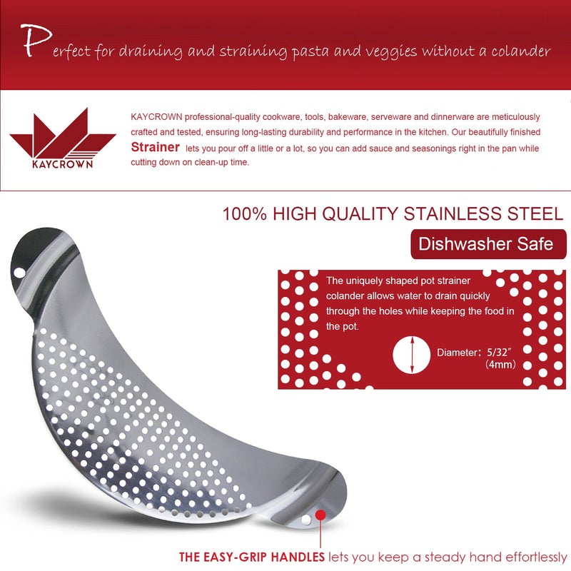 KAYCROWN Best Utensils Pan Pot Spaghetti Strainer Premium Stainless Steel Pasta Kitchen Strainer Vegetables Colander & Drainer - Fits All Pots Up To 10 Inches - Image 4